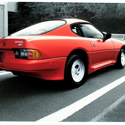 Prompt: toyota supra with a window sticker of a cat smoking a cigar, 1980s picture, 4k, hd, film grain