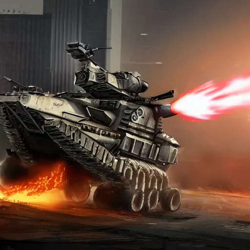 Prompt: cyberpunk military vehicles in combat, realistic, night time, bright explosions, shooting