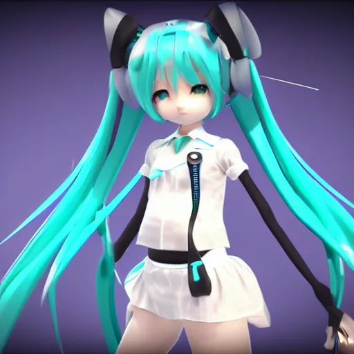 Image similar to hatsune miku v 4 3 d high detailed model, mmd, blender, unreal engine 5