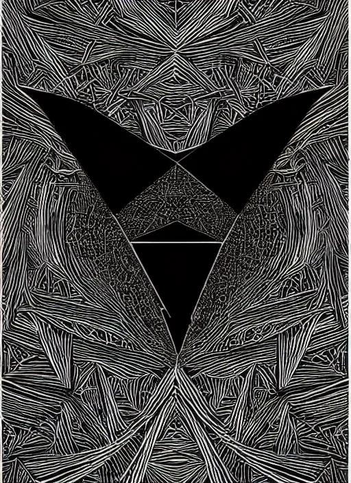 Image similar to black gold silver, crow portrait!!!!!, symmetrical, award - winning painting, abstract, gold and silver shapes, rectangles, geometry, elegant, luxurious, beautiful, pitch black background, dali