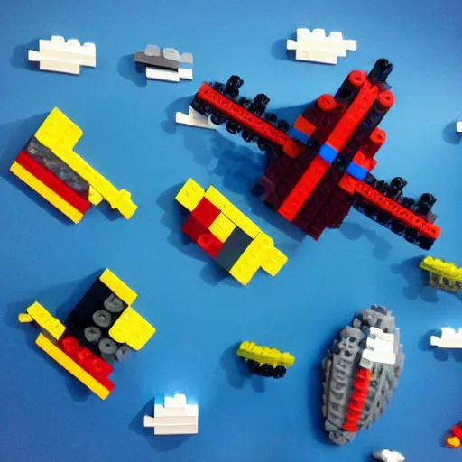Prompt: a spaceship mede of Lego blocks, flying with beautiful planets in background