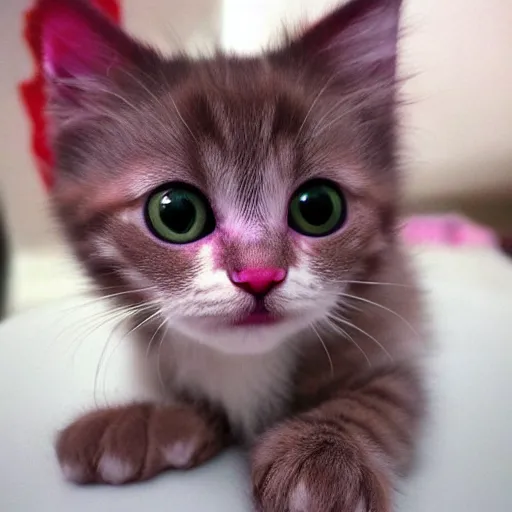 Prompt: adorable crimson kitten with violet eyes