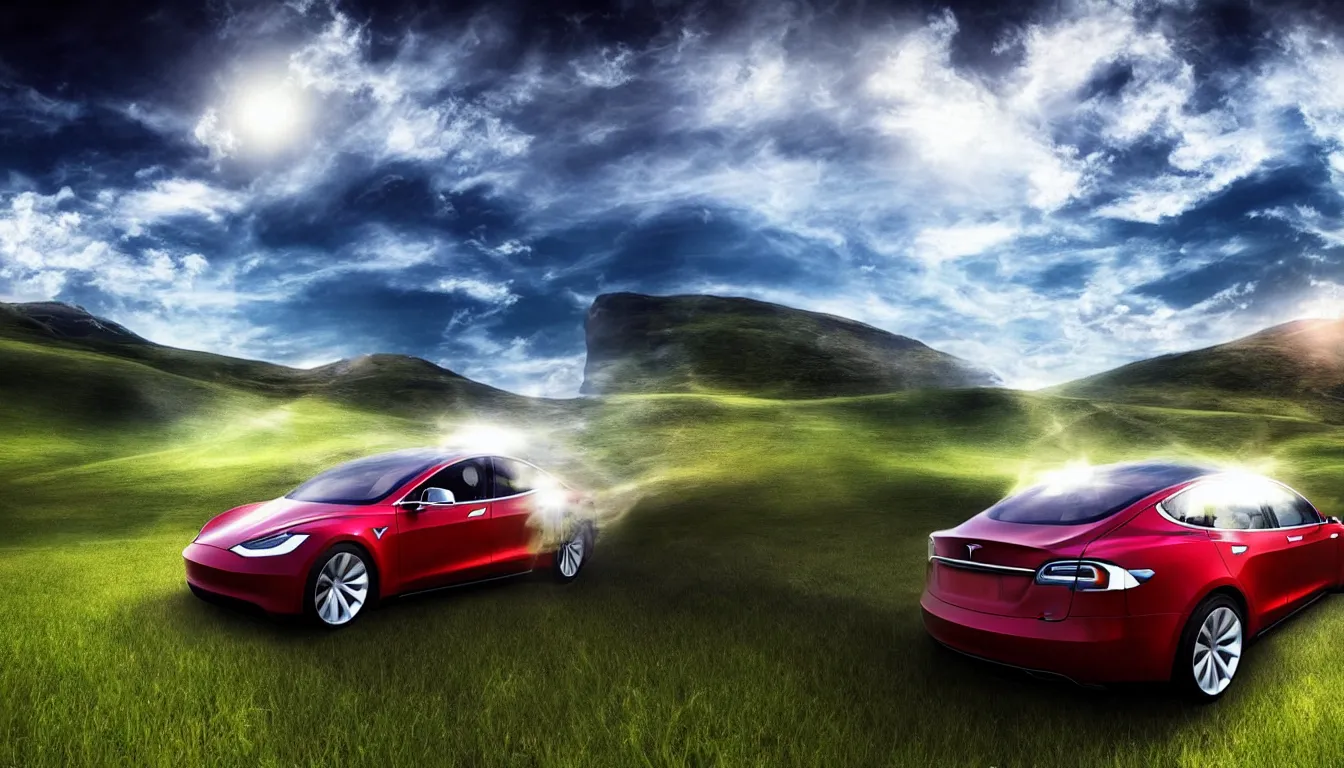 Prompt: Tesla themed Windows XP desktop wallpaper, trending on artstation