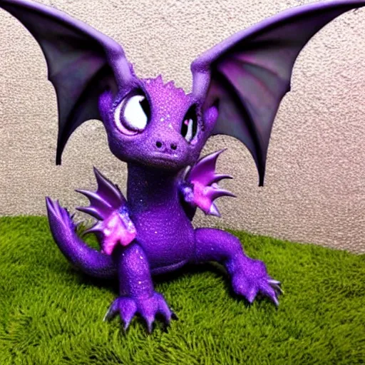 Prompt: adorable baby dragon, the dragon is purple and glittery, big eyes, cgi, ethereal fairytale, kawaii