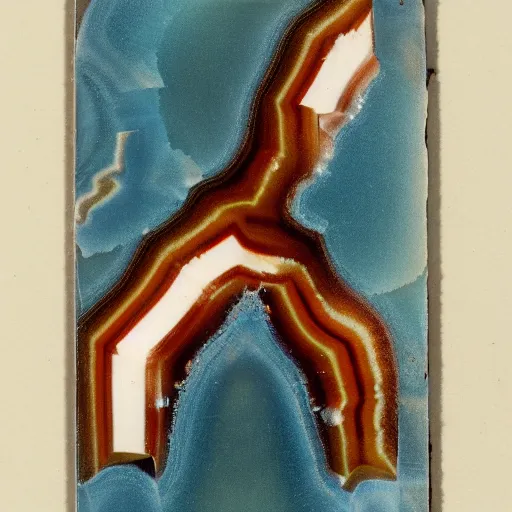 Image similar to a studio portrait of an agate with the letter k in the banding white background