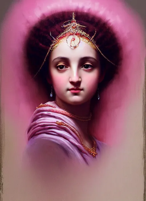 Image similar to stunning arabian godess princess, detailed pink and white protea head peace against a black backdrop by ivan aivazovsky, 3 / 4 view portrait, wlop, super sharp details, photorealism, canon 5 d, 5 0 mm lens, stunning photoshot, beautiful soft lighting, muted colours, artstation