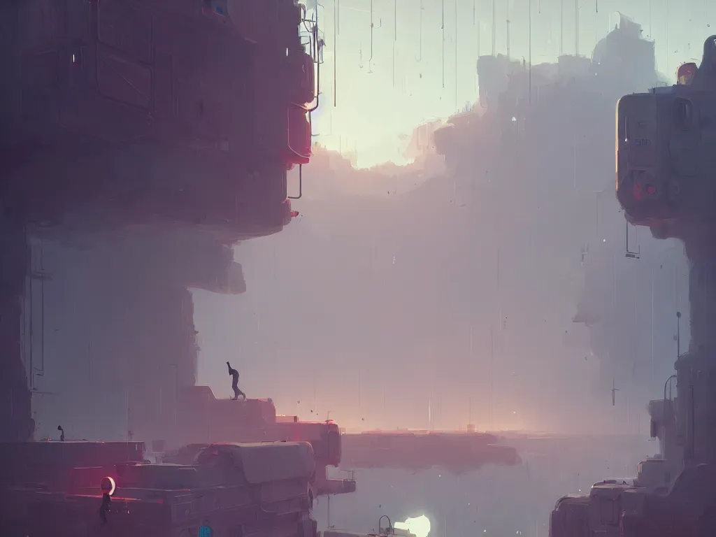 Image similar to there is life inside the giant machine by atey ghailan, ismail inceoglu, michal lisowski, artstation, volumetric light, dystopian