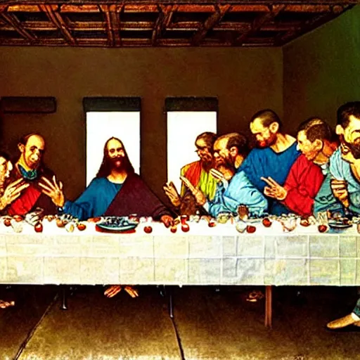 Image similar to the last supper painted by norman rockwell