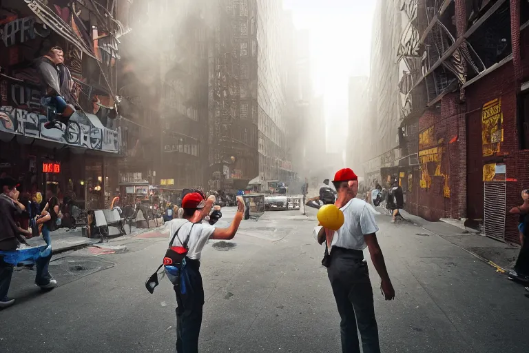 Image similar to closeup potrait of a pokemon battle in a smoky new york back street, natural light, sharp, detailed face, magazine, press, photo, Steve McCurry, David Lazar, Canon, Nikon, focus