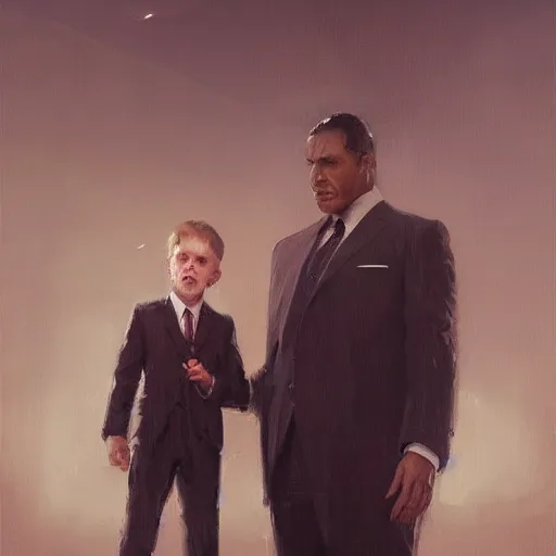 Prompt: oil painting of a man in a suit indifferent to an poor and orphan boy who asks, by greg rutkowski, artstation