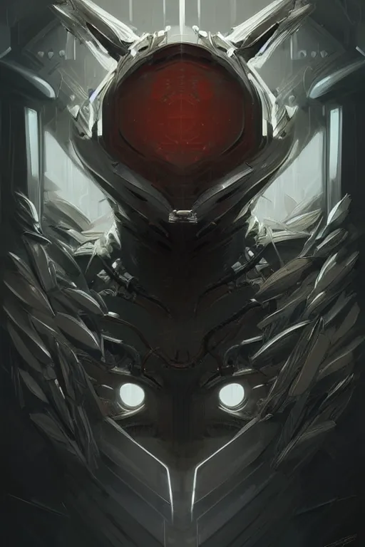 Image similar to professional concept art symmetrical portrait of a predatory robotic species in a dark room by artgerm and greg rutkowski. an intricate, elegant, highly detailed digital painting, concept art, smooth, sharp focus, illustration, in the style of cam sykes.