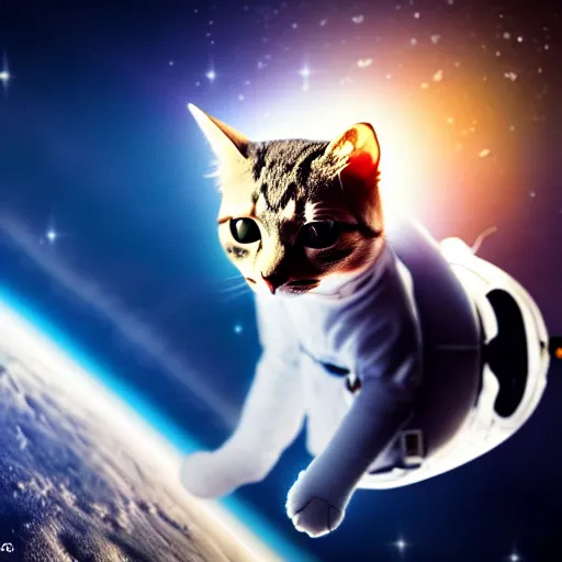 Image similar to cat in astronaut suit, in space, grand backgound, cgi render, 8 k - w 1 0 2 4