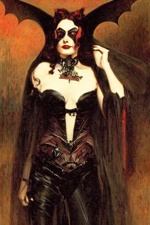 Prompt: portrait of victorian era vampire batman. art by gaston bussiere.