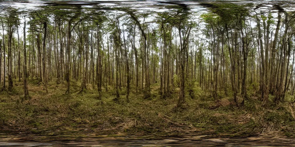 Image similar to a 360 photograph of a scary forest