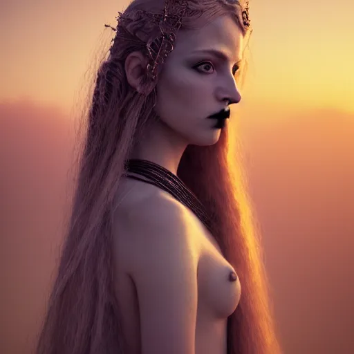 Image similar to photographic portrait of a stunningly beautiful gothic hermetic order of the golden dawn female in soft dreamy light at sunset, contemporary fashion shoot, by edward robert hughes, annie leibovitz and steve mccurry, david lazar, jimmy nelsson, breathtaking, 8 k resolution, extremely detailed, beautiful, establishing shot, artistic, hyperrealistic, beautiful face, octane render