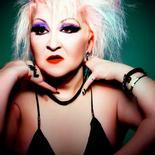 Image similar to backlit portrait of cyndi lauper, studio lighting, backlit