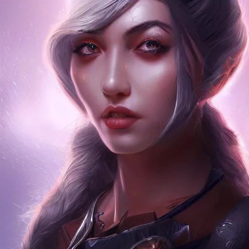 Prompt: A portrait of a female sorceress, art by artgerm, matte painting, trending on artstation, very detailed