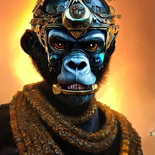 Prompt: an obsidian skull face monkey warrior with a black diamond in his forehead, koba, Apex Legends character digital illustration portrait design, by android jones and greg rutkowski, retrowave color scheme, detailed, cinematic lighting, wide angle action dynamic portrait