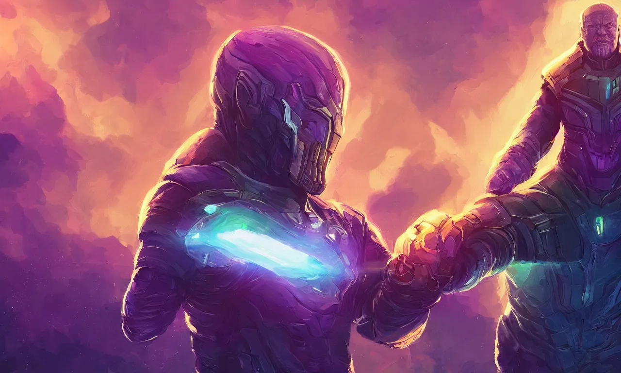 Prompt: alena aenami artworks of thanos with gauntlet in 4 k