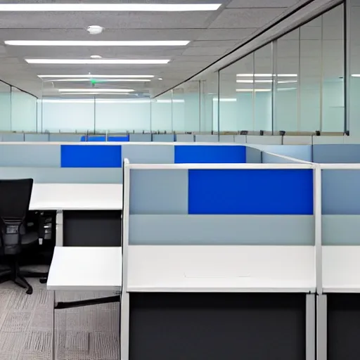 Prompt: empty office, empty cubicles, color photograph