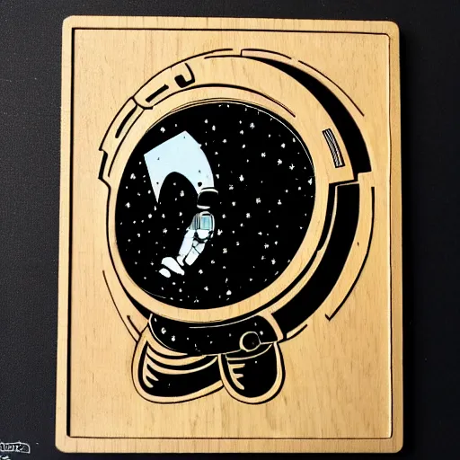 Prompt: wood cut of astronaut in space