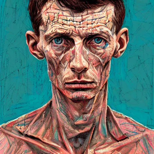 Prompt: a close up portrait of a sad starved soviet prisoner pow with sad eyes, slightly scarred and pitted, hyperrealistic, beautiful, detailed, symmetrical, intricate complexity, by conrad roset and jean dubuffet and daniel johnston and giacometti, muted pastel colors, wlop, 4 k, beautiful, cinematic dramatic atmosphere, very realistic, soft