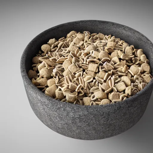 Prompt: brutalist bowl of cereal, 8 k, 3 d octane render, unreal engine