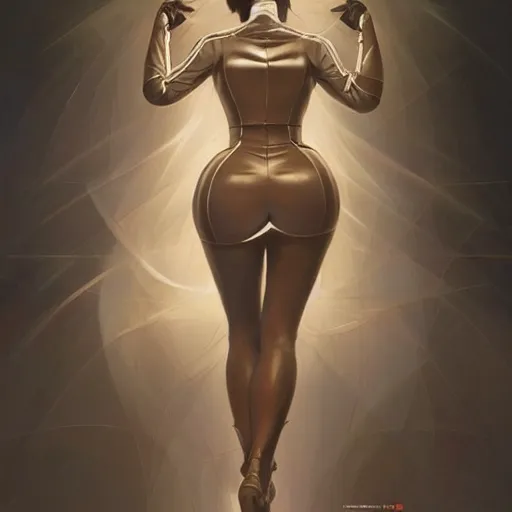 Prompt: Kim Kardashian in futuristic Japanese maid outfit, expressive pose, intricate, elegant, highly detailed, digital painting, artstation, concept art, smooth, sharp focus, illustration, art by artgerm and greg rutkowski and alphonse mucha