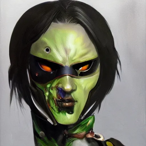 Prompt: a realistic painting by Raffaello Sanzi depicting the Kamen Rider Black with the head of Zombie Pretty Zinta in the Renaissance,smooth,Sharp focus, trending on Artstation.