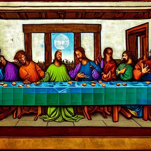 Image similar to pepe the frogs in the last supper