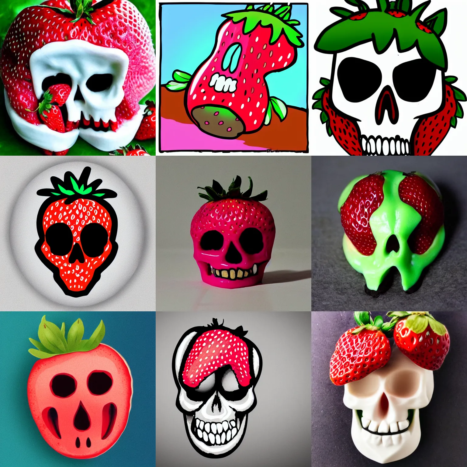 Prompt: a skull shaped strawberry, 90s cartoon style