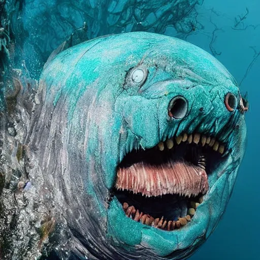 Image similar to giant scary sea creature, deep sea photography, highly detailed