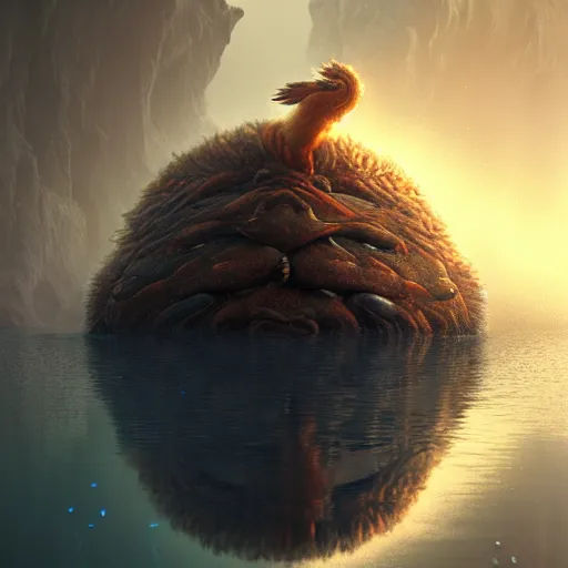 Image similar to ( ( pokemon ) ) creature creature in alaska, backlit, water reflection, warm tones : : by michal karcz, daniel merriam, victo ngai and guillermo del toro : : ornate, dynamic, particulate, intricate, elegant, highly detailed, centered, artstation, smooth, sharp focus, octane render, 3 d