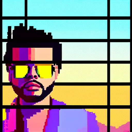 Image similar to the weeknd retrowave miami night city pixel art