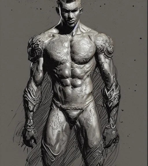 Image similar to bronze - skinned handsome boy, cartoon character, pen and ink, intricate line drawings, by craig mullins, ruan jia, kentaro miura, greg rutkowski, loundraw