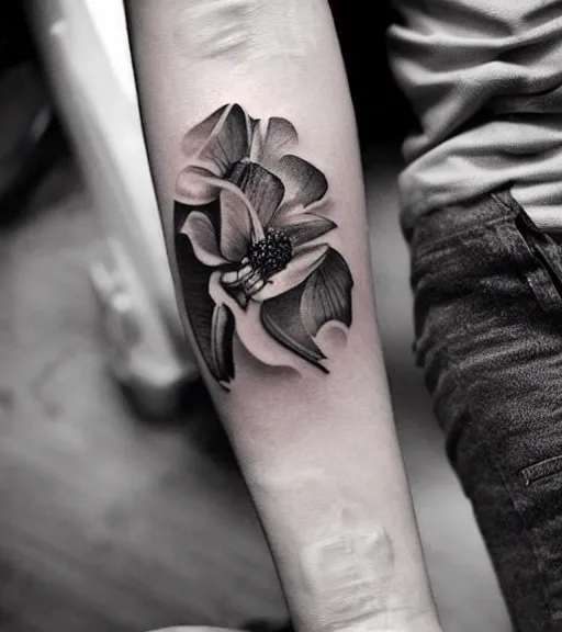 Image similar to a beautiful tattoo design, in the style of den yakovlev, hyper realistic, black and white, realism, highly detailed