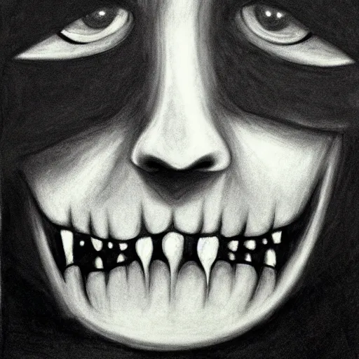 Image similar to horrifying charcoal drawing of the babadook