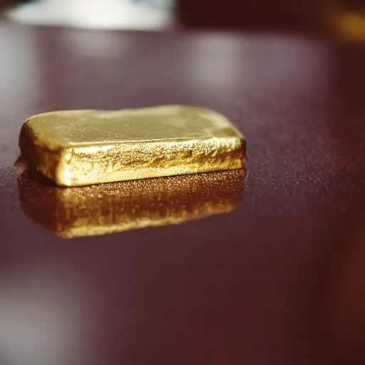 Image similar to a solid gold bar on a cafe table on a sunny day, f / 1. 9 6. 8 1 mm iso 4 0