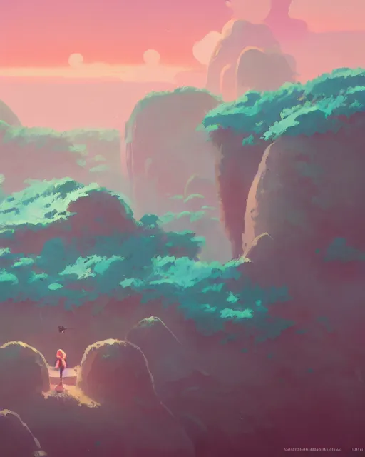 Prompt: an archipelago with strange rock formations, lush vegetation, turquoise water, cory loftis, james gilleard, atey ghailan, makoto shinkai, goro fujita, studio ghibli, rim light, exquisite lighting, clear focus, very coherent, plain background, soft painting