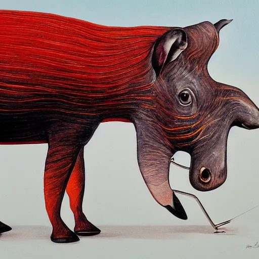 Prompt: a detailed painting titled tapir in its natural environment skin by gerald scarfe and ralph steadman