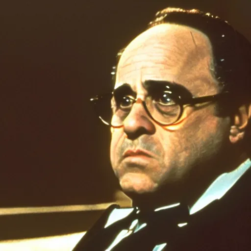 Prompt: movie still of danny devito as don corleone in the godfather