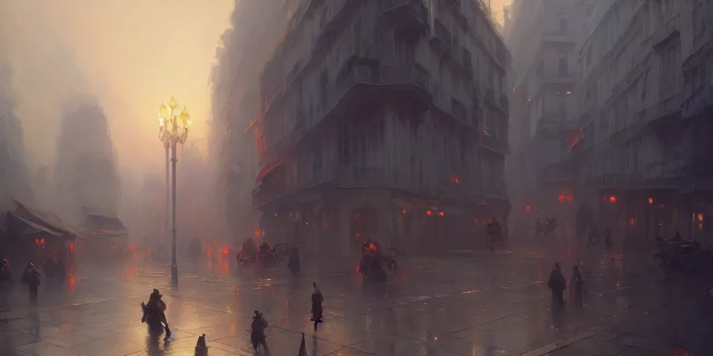 Prompt: paris in 1 9 1 7, extremely detailed digital painting, in the style of fenghua zhong and ruan jia and jeremy lipking and peter mohrbacher, mystical colors, rim light, beautiful lighting, 8 k, stunning scene, raytracing, octane, trending on artstation