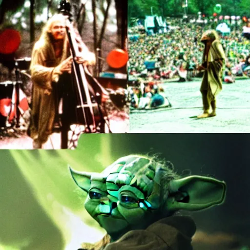 Image similar to yoda performing at woodstock