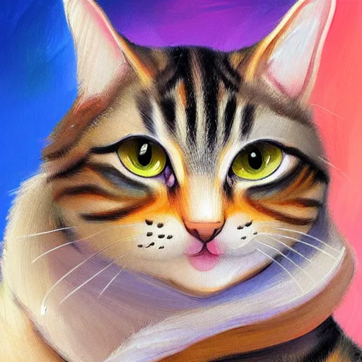 Image similar to a painting of cute tabby cat, a digital painting by nyuju stumpy brown, featured on pixiv, furry art, detailed painting, digital painting, speedpainting