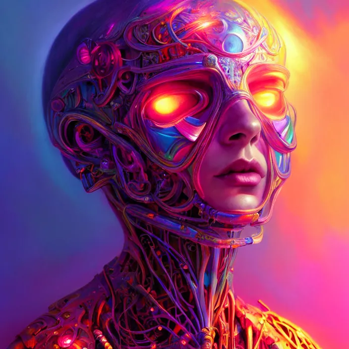 Image similar to bright psychedelic portrait of organic cyborg, wings, volumetric smoke in light rays, diffuse lighting, fantasy, intricate, elegant, highly detailed, lifelike, photorealistic, digital painting, artstation, illustration, concept art, smooth, sharp focus, art by John Collier and Albert Aublet and Krenz Cushart and Artem Demura and Alphonse Mucha