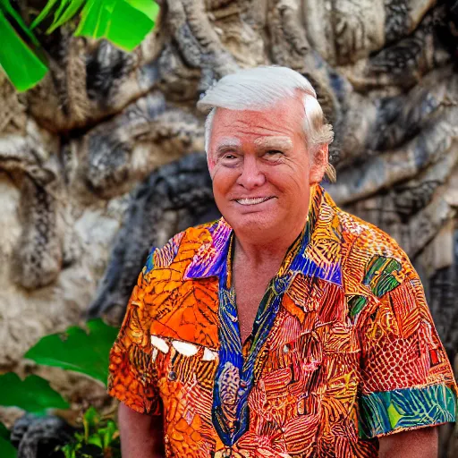 Prompt: a portrait photo of donald trump wearing batik bali when holiday in bali, perfect faces, sigma 3 5 mm