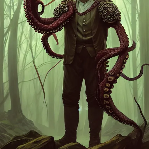 Prompt: photo of vladimir lenin as humanoid octopus hybrid were a heroic dress an armour in the forest, highly detailed, digital painting, artstation, smooth, sharp focus, illustration, art by artgerm and greg rutkowski and alphonse mucha