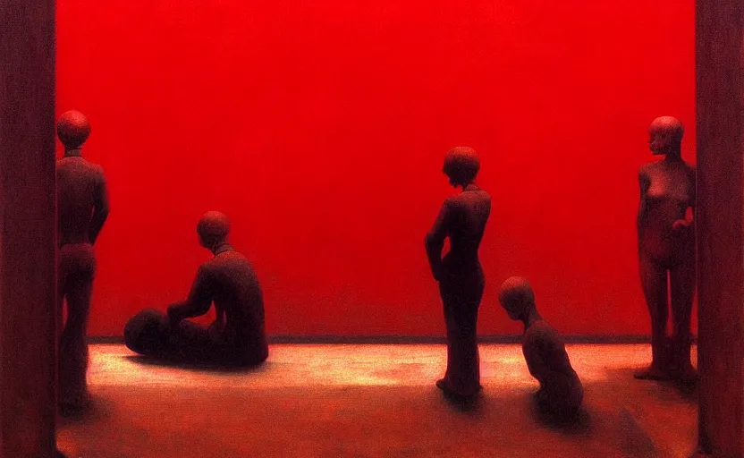 Prompt: only with red, death of soviet communism, in the style of beksinski, parts by edward hopper, parts by rodcenko, parts by yue minjun, intricate and epic composition, red by caravaggio, insanely quality, highly detailed, masterpiece, red light, artstation