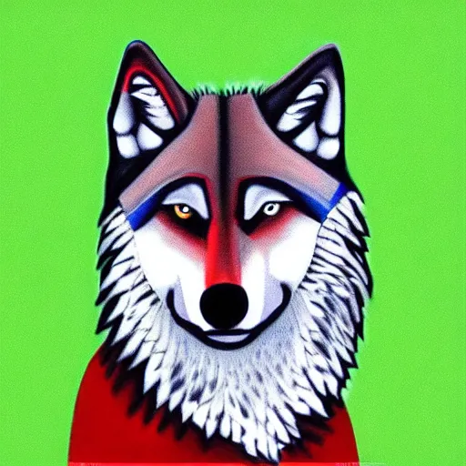 Image similar to wolf portrait, frida art style