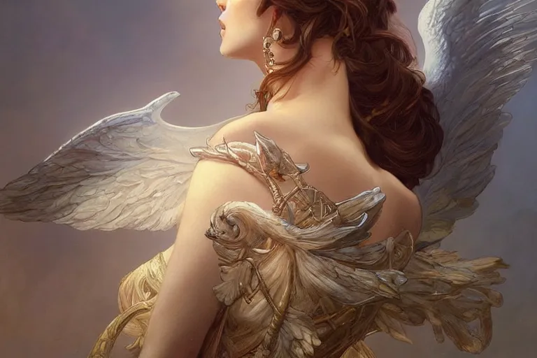 Prompt: portrait of beautiful angel, d & d, face, fantasy, intricate, elegant, highly detailed, digital painting, artstation, concept art, smooth, sharp focus, illustration, art by artgerm and greg rutkowski and alphonse mucha